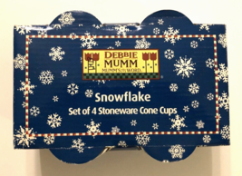 Set of 4 Sakura Debbie Mumm Snowflake Stoneware Cone Cups White 90s Target New - £24.89 GBP
