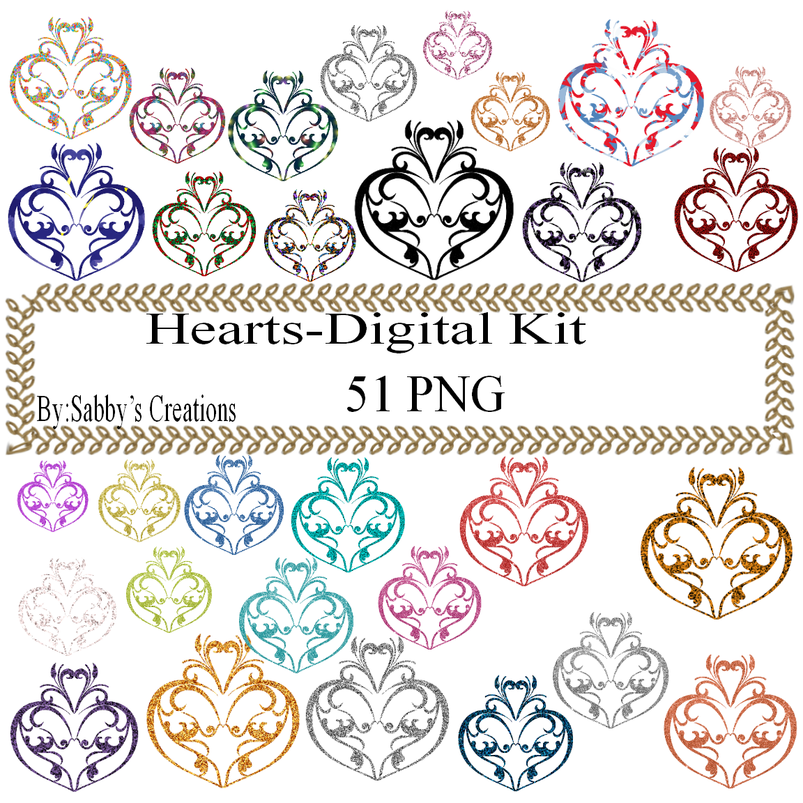 Hearts Digital Kit-4th of July-Star-Flowers-Art Clip-Jewelry-T shirt-Scrapbook - $1.25