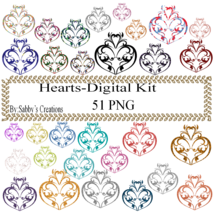Hearts Digital Kit-4th of July-Star-Flowers-Art Clip-Jewelry-T shirt-Scrapbook - $1.25