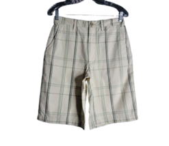 Mossimo Flat Front Chino Shorts Mens Size 28 Cream Green Plaid New - $19.79