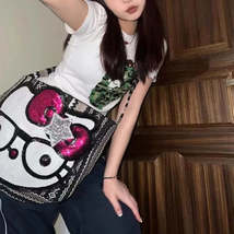 MBTI Hello Kitty Womens Shoulder Bag Y2k Vintage Canvas Large Capacity Casual Fa - £18.52 GBP