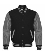 Mens Letterman Varsity Bomber Baseball Jacket Black Wool &amp; Gray Leather ... - €105,85 EUR+