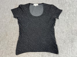 Anne Fontaine Shirt Womens Small Black Gray Jacquard Scoop Neck Made in ... - $59.39