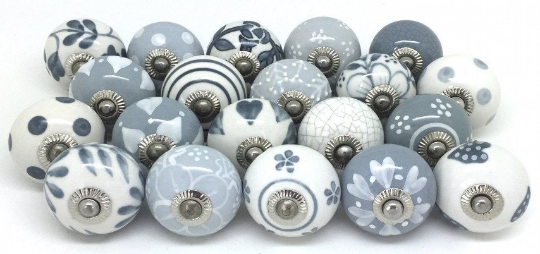 10pcs Grey  White Ceramic Knobs Cabinet Drawer Pull US SELLER with Fast Shipping - £10.94 GBP