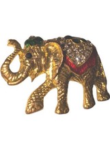 Jeweled Elephant Brooch Gold Tone Cabochon Multicolored Pin Trunk Up - £5.53 GBP