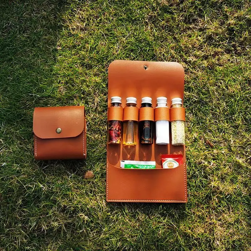 Outdoor Spice Bottle Set Portable Folding Leather Waterproof Large Capacity - £13.50 GBP+