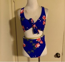 Indigo Floral Racerback One Piece With Cut Out And Tie Front SZ M - £9.03 GBP