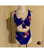 Indigo Floral Racerback One Piece With Cut Out And Tie Front SZ M - £9.02 GBP