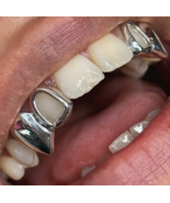 Custom Fit Silver Upper Top Teeth Double Open Face Vampire Fangs Grillz 2pc Set - $240.91 MXN