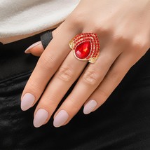Cocktail Ring Red Teardrop Pave Stone for Women - $511.99 MXN