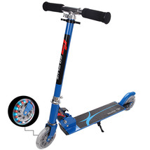 Folding Aluminum 2 Wheel Kids Kick Scooter Adjustable Height Led Light Up Blue - £62.34 GBP