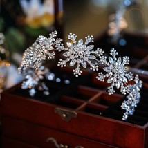 Snowflake Tiara Bridal Winter Wedding, Princess Inspired Silvery Crown Christmas - £47.92 GBP