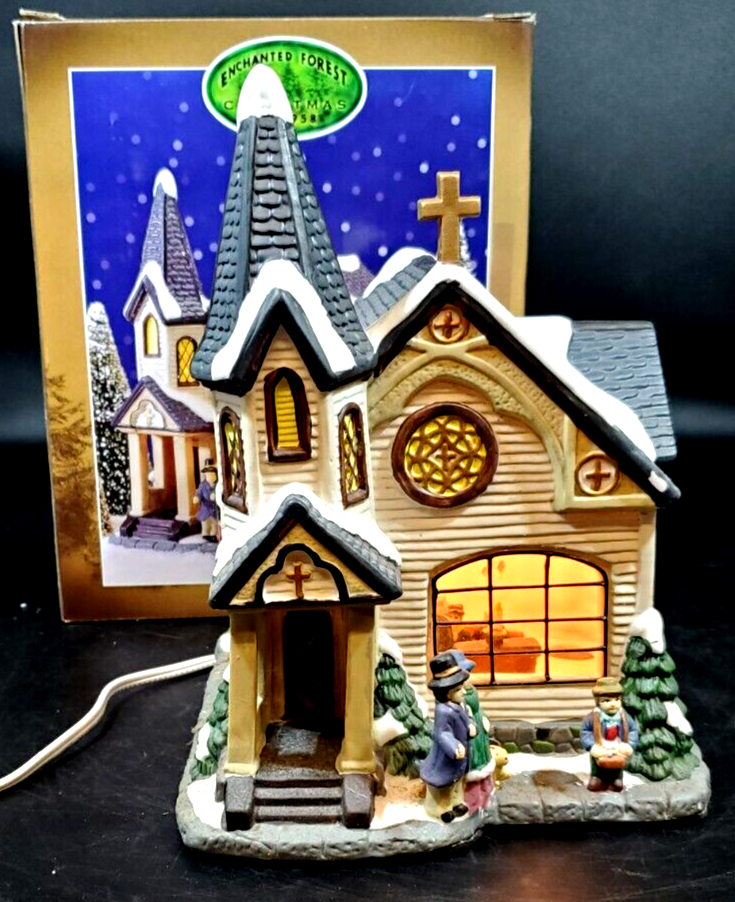 Lemax ~ Enchanted Forest ~ Lighted Glass Window Country Church ~ 2006 ~ In Box - $64.34