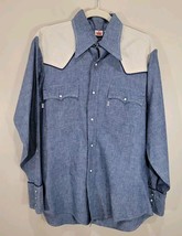 Vintage Levi&#39;s Denim Western Pearl Snap Shirt M  White Tab Rancher Cowboy Rodeo - $85.45