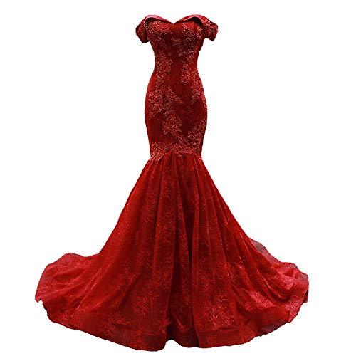 Plus Size Off Shoulder Beaded Lace Mermaid Long Evening Prom Dress Wine Red 20W