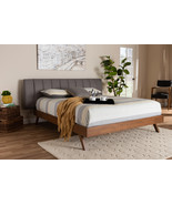 Harper Gray Fabric Upholstered Walnut King Size Bed - $17,883.51 MXN