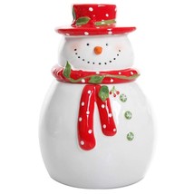 Hand Paintedsnowman Cookie Jar Multi Color Coastal Stoneware - £34.14 GBP