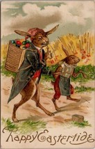 Easter Anthropomorphic Rabbits Colored Eggs in Golden Basket Gilded Postcard X6 - £15.94 GBP