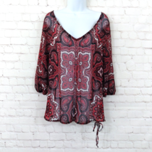 INC International Concepts Top Womens Small Red Paisley Sheer V Neck 3/4 Sleeve - £12.82 GBP