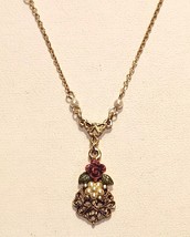 1928 Brand Lavalier Necklace Floral Green Purple Enamel Faux Pearls 18 I... - £19.49 GBP