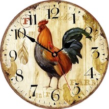 Rustic Wall Clock Home Decor Vintage Farmhouse Kitchen Battery Wood Red 12 Inch - £27.83 GBP