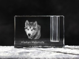 Alaskan Malamute, crystal pen holder with dog, souvenir, decoration, limited edi - £39.95 GBP