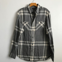 Banana Republic Flannel Shirt M Gray Tart Plaid Check Slim Button Long S... - $22.98