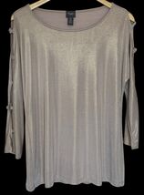 Chicos Travelers Top Womens 0 Gold Metallic Cut Out Sleeves Cold Shoulde... - $21.40