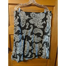 Villager Size 16 Paisley Skirt Aline Black White Lined Modest Liz Claiborne - £12.06 GBP
