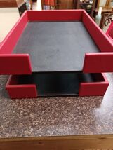 Red Leather Two Tier Legal Letter Tray Holder  Paper Organizer for Desk 6" - $98.99