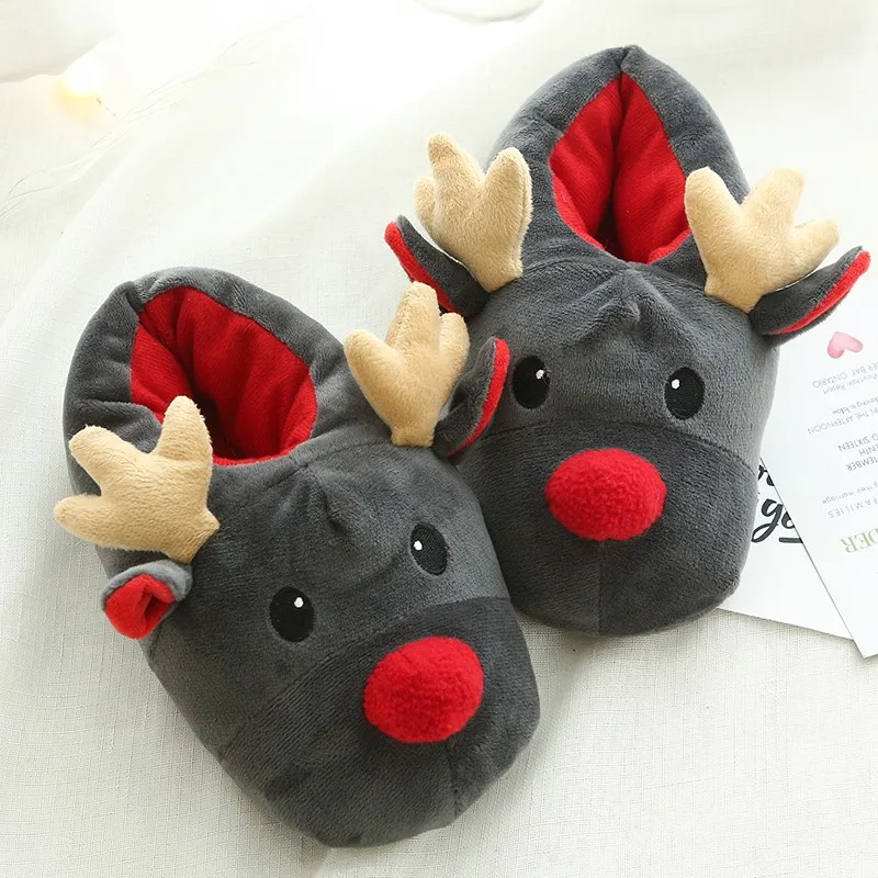 Slippers plush deer winter cover heels couple christmas slippers cute soft comfort warm thumb200
