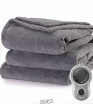 Sunbeam Heated Electric Blanket Bedding Twin Microplush Ultimate Grey 10 setting - $42.74