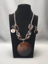 Natural Cone Shell Brown Enamel Pendant Multi-Strand Beaded Necklace &amp; Earrings - £19.73 GBP