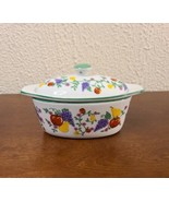 Cook Street Small 3 Pc Porcelain 5.5&quot; Butter Boat Keeper Dish Fruit Pattern - £12.45 GBP