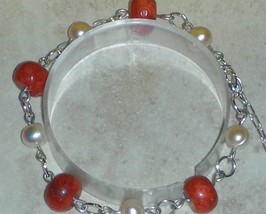 Genuine Natural Sponge Coral and Fresh Water Pearls Bracelet - £7.06 GBP