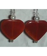 BEAUTIFUL RED BRAZILLIAN AGATE &amp; PEARLS Beads EARRINGS - $538.87 MXN
