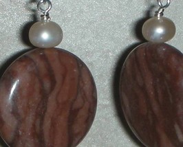  Exquisite Earthy Red Coco Jasper And Pearls Earrings - £15.79 GBP