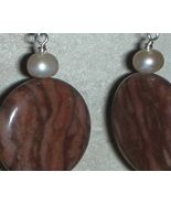  	 EXQUISITE EARTHY RED COCO JASPER AND PEARLS EARRINGS  - €17,18 EUR