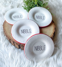 Pottery Barn &quot;Nibble&quot; Plate Red White Appetizer Plate Farmhouse Limited Edition - £26.10 GBP