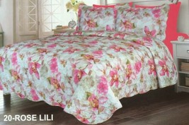 Venetian Flowers Rose Lili Bedspread Quilted Set 6 Pcs Queen Size - £42.92 GBP
