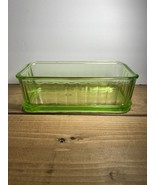 Vtg Green Depression Uranium Glass Refrigerator Ribbed Loaf Dish NO LID - £23.56 GBP