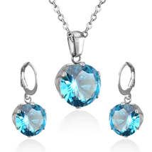 Light Blue Cubic Zirconia &amp; Silver-Plated Huggie Earrings &amp; Pendant Necklace - £11.18 GBP