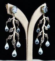 Natural Blue Aquamarine Diamond 18k Gold 925 Silver Ladies Victorian Earring - £569.54 GBP