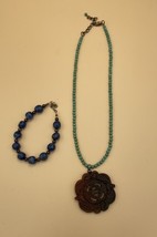 Vintage Turquoise Jade Necklace And Lapis Sterling Silver Bracelet 925 - $1,201.72 MXN