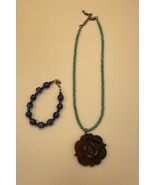 Vintage Turquoise Jade Necklace And Lapis Sterling Silver Bracelet 925 - $1,201.72 MXN
