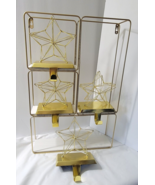 Set 4 Crate &amp; Barrel Gold 3-D Star Christmas Stocking Holder Hanger Heav... - £90.74 GBP