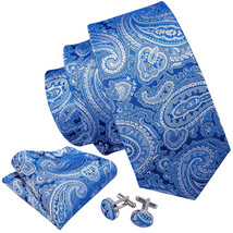 Royal Blue with White Paisley Necktie, Hanky, and Cufflinks - £15.97 GBP