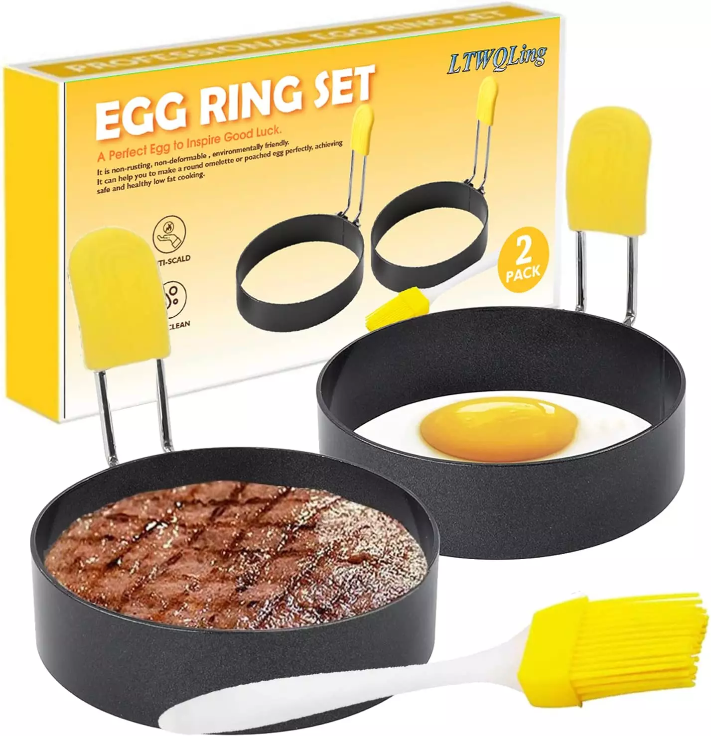 4 Inch Large Egg Rings for Frying Eggs, 2 Pack Stainless Steel Egg Cooki... - £9.74 GBP