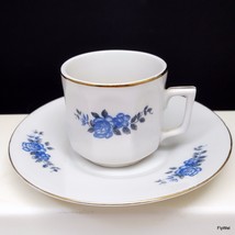 Concordia Lesov Thun Blue Rose Demitasse Cup and Saucer Paneled Czech Porcelain - £16.74 GBP