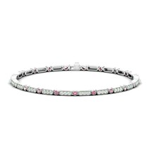 1.85Ct Pink Tourmaline &amp; Simulated Diamond Tennis Bracelet in 925 Silver - Gift - £94.99 GBP